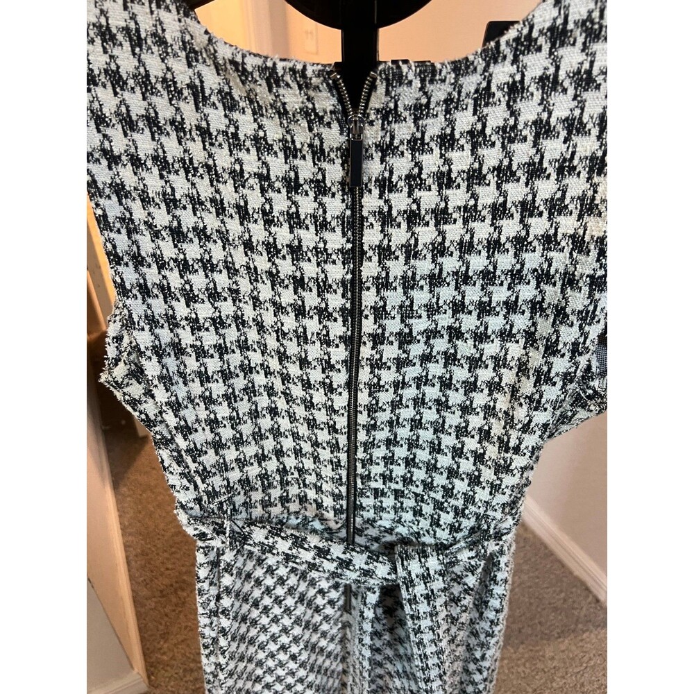Andrew Marc Women’s Black & White Houndstooth Midi Front Tie Dress Size 16 - Picture 7 of 12
